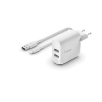  Belkin Boost Charge Dual USB-A Wall Lādētājs 24W + Lightning to USB-A Cable white 